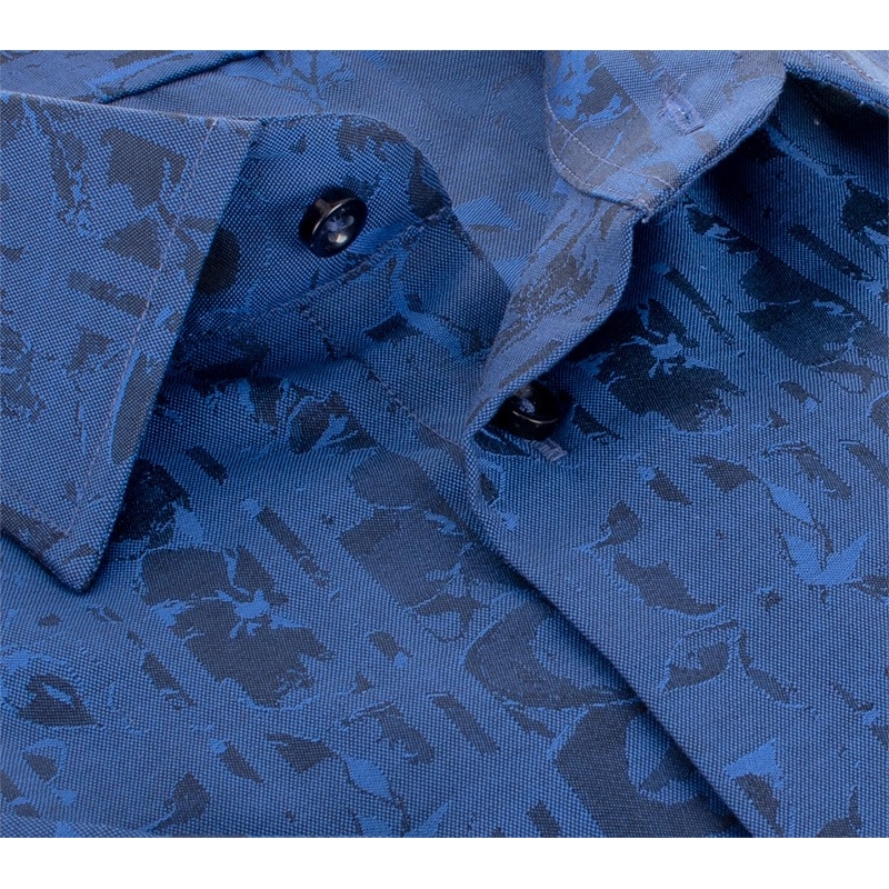 Niebieska koszula Comen regular z kr. rękawem i wzorem 100% bawełna