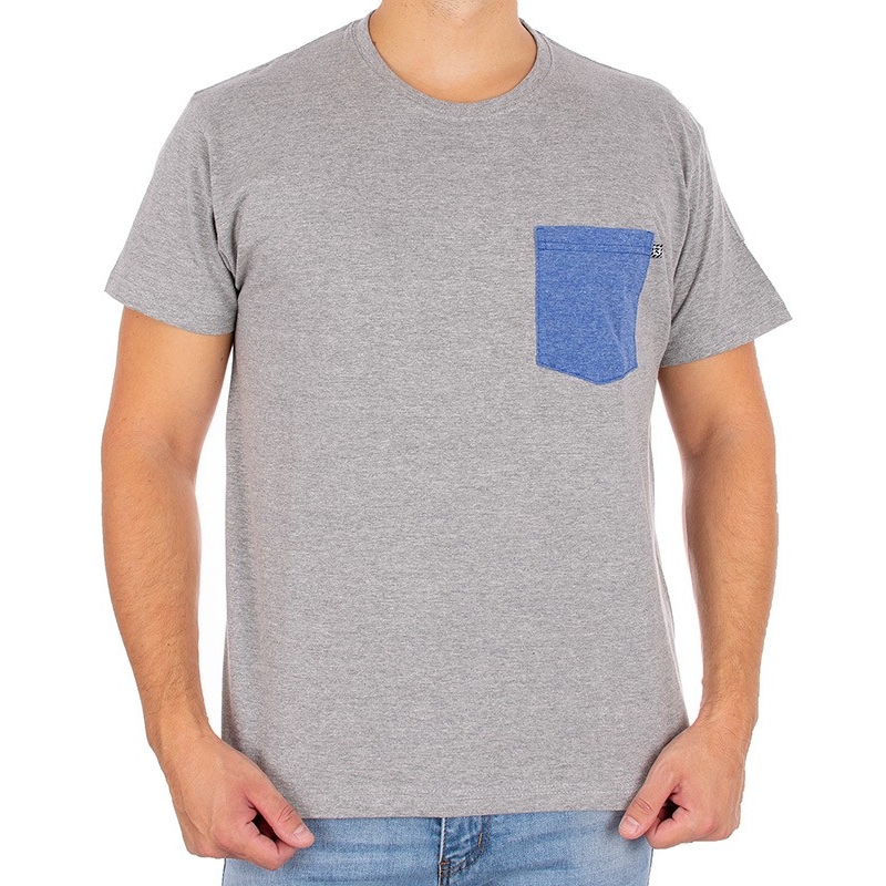 T-shirt Kings 750-101K szary średni m. z kieszonką dżinsowo melanżową