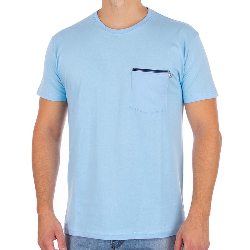T-shirt Kings 750-101KP niebieski jasny z kieszonką z granatową wypustką