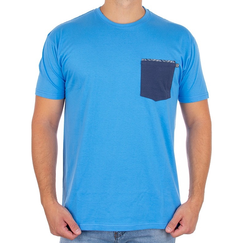 Błękitny t-shirt Kings 750-101KP bawełniany z ciemniejszą kieszenią