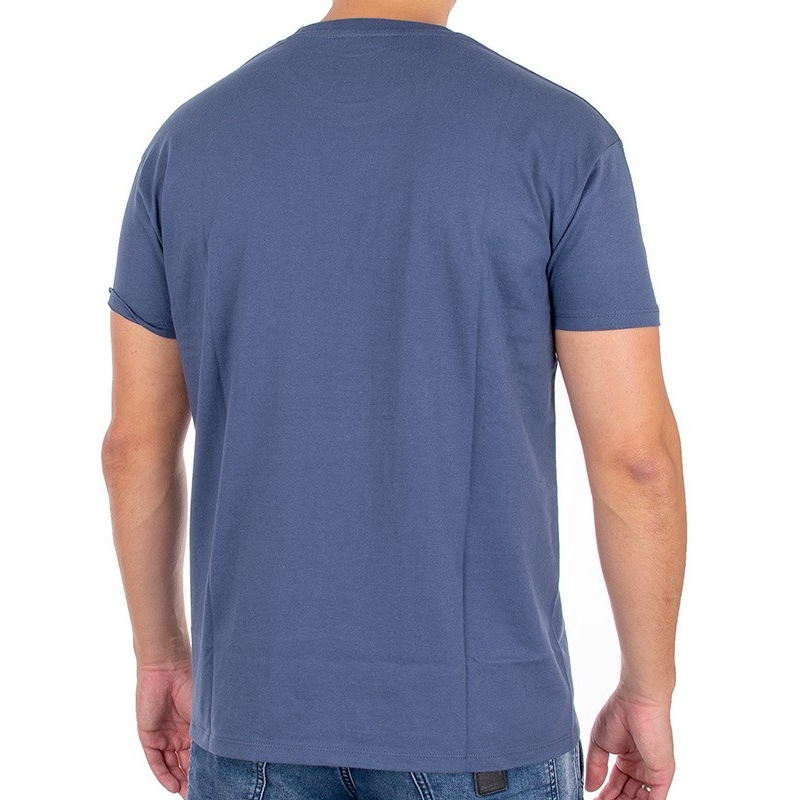 T-shirt Kings 750-101K koloru dżinsowego z dżinsową kieszonką we wzorki