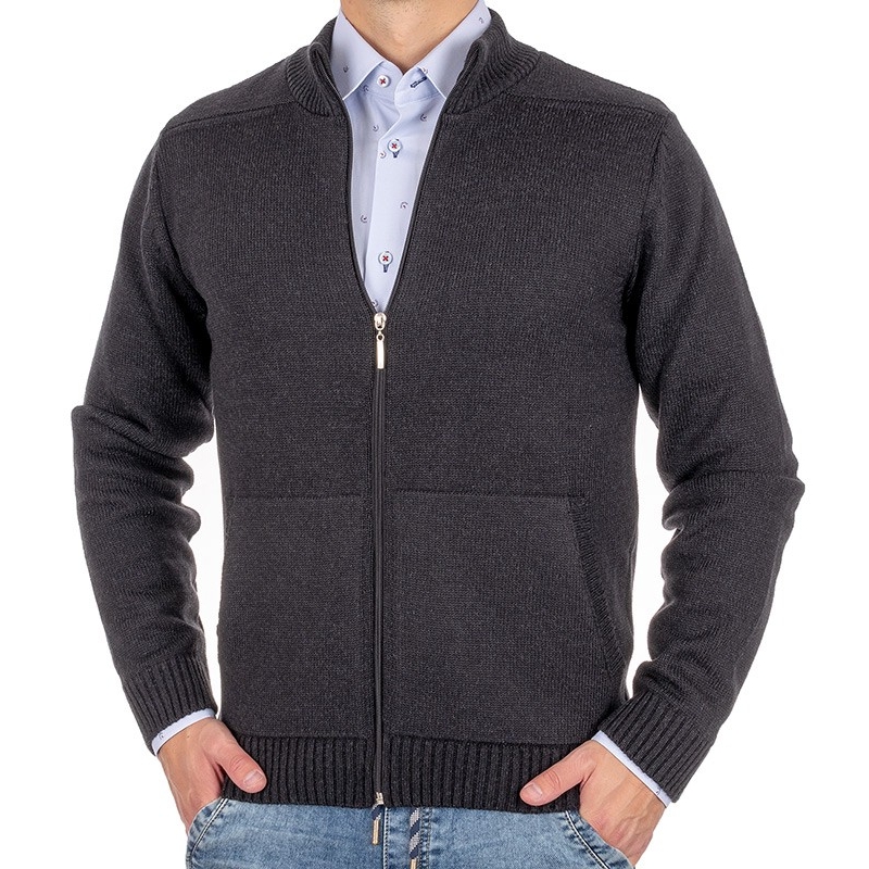 Grafitowy rozpinany sweter Lidos 4538Z z kieszeniami