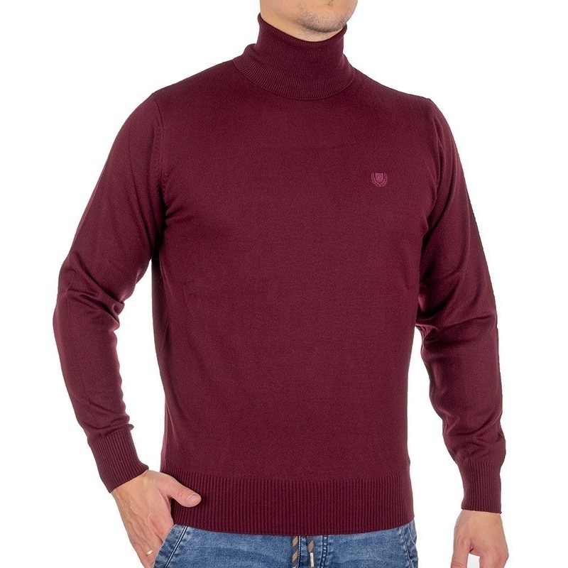 Bordowy wełniany sweter Pako Jeans - wywijany golf