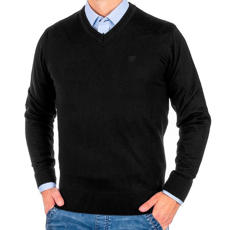 Czarny sweter wełniany w szpic Pako Jeans serek M L XL 2XL 3XL