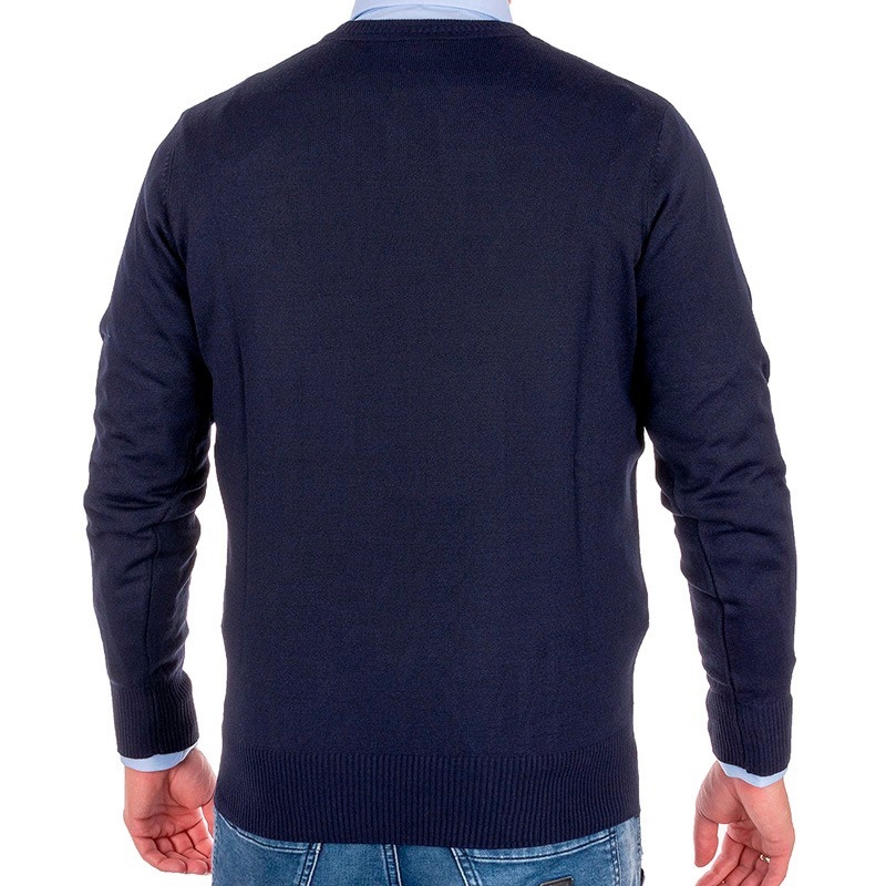 Granatowy sweter wełniany v-neck w serek Pako Jeans