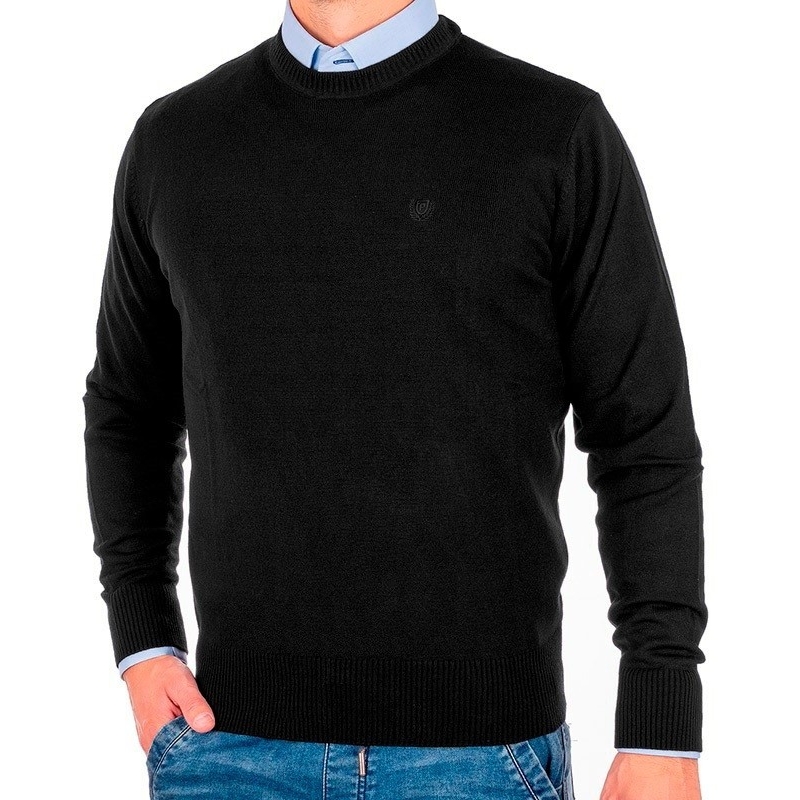 Czarny sweter wełniany U-neck Pako Jeans roz. M L XL 2XL 3XL