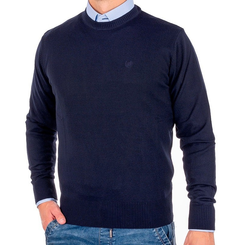 Granatowy gładki sweter wełniany U-neck Pako Jeans M L XL 2XL 3XL