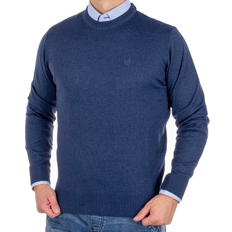 Wełniany sweter U-neck Pako Jeans - niebieski melanż M L XL 2XL 3XL