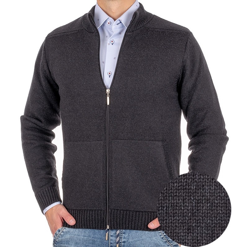 Grafitowy rozpinany sweter Lidos 4538Z z kieszeniami