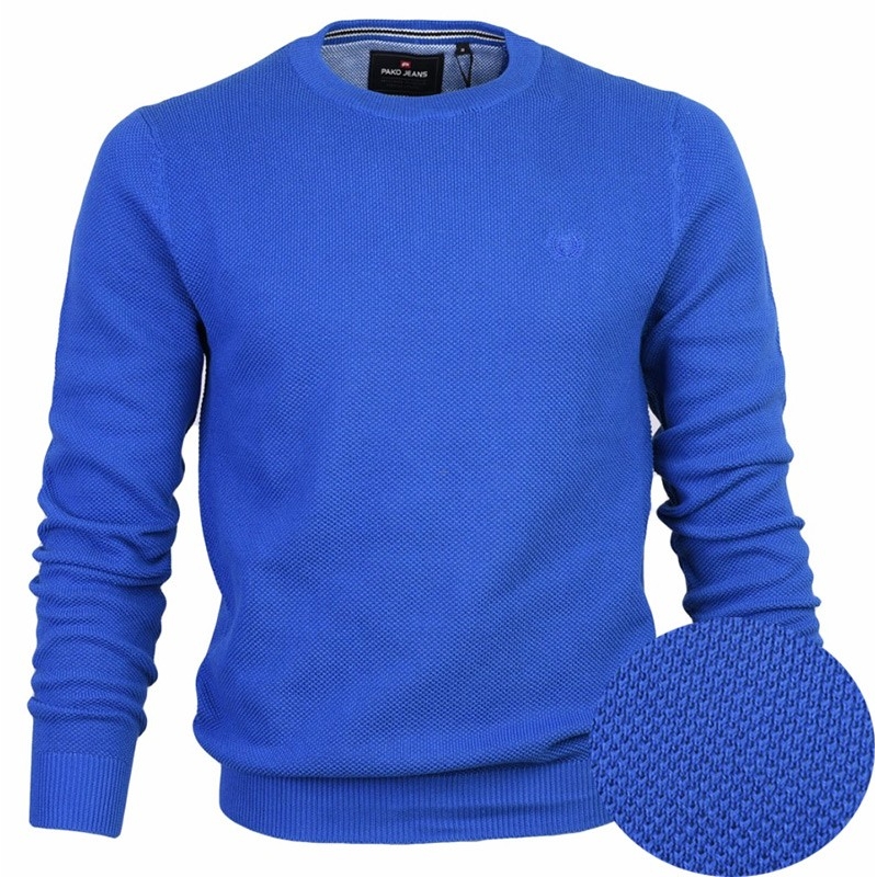 Bawełniany sweter typu U-neck Elegant NB firmy Pako Jeans kolor niebieski