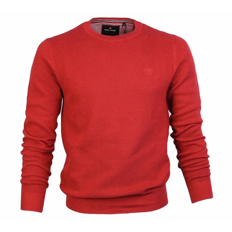Czerwony bawełniany sweter typu U-neck Elegant CR firmy Pako Jeans