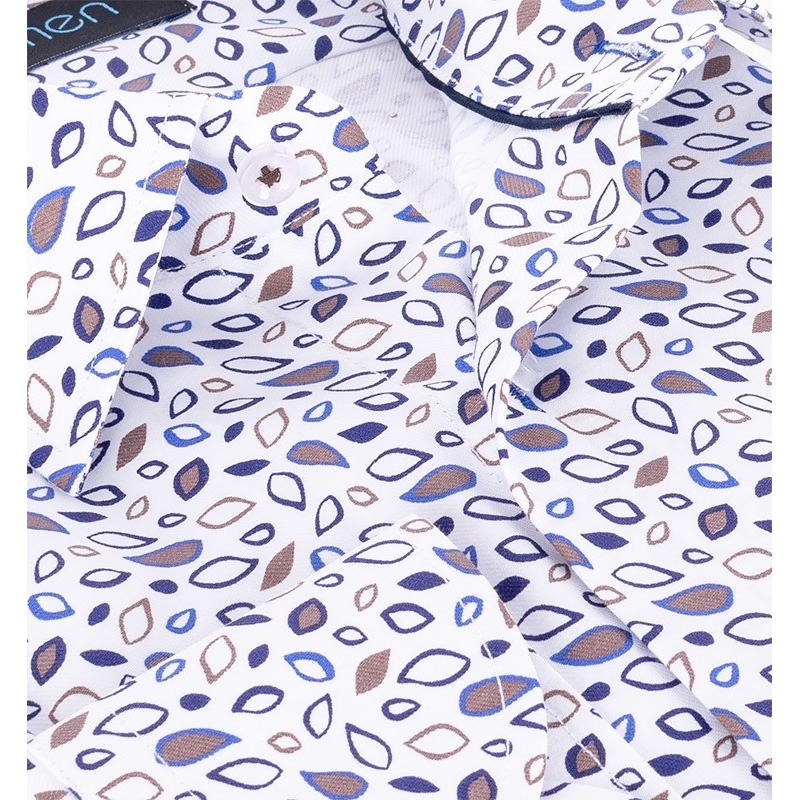 Biała koszula Comen regular z dł. rękawem ze wzorem z nieregularnych liści