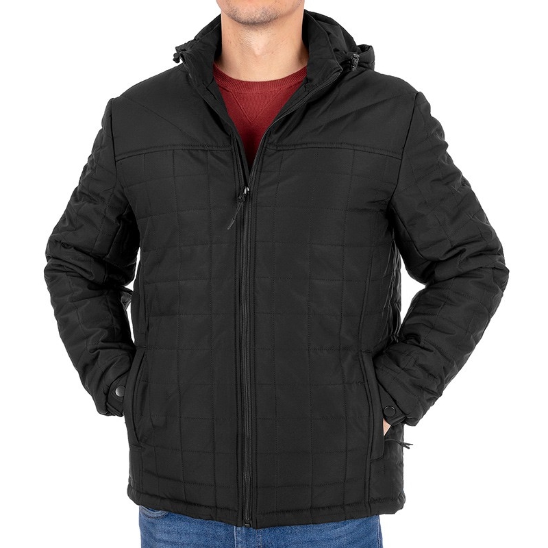 Czarna zimowa pikowana kurtka Pako Jeans Mars CZ z odpinanym kapturem