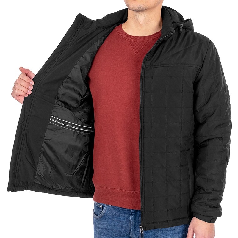 Czarna zimowa pikowana kurtka Pako Jeans Mars CZ z odpinanym kapturem