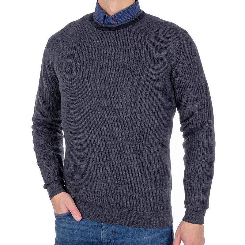 Bawełniany sweter męski Pako Jeans model Lao GF pod szyję typu U-neck