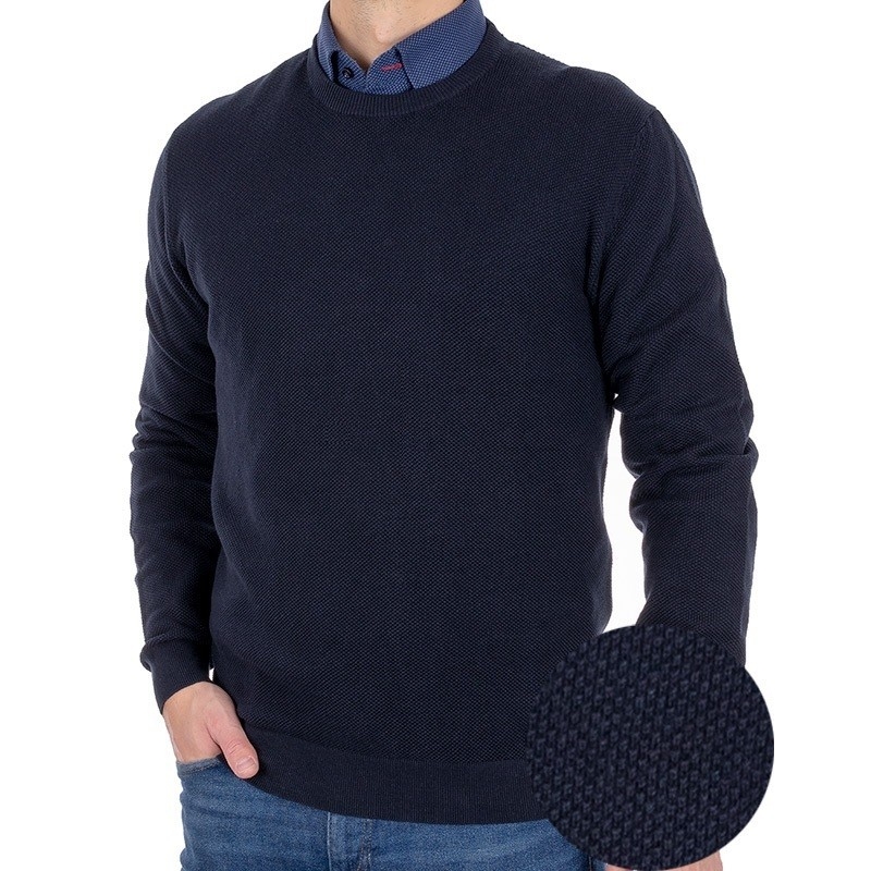 Granatowy bawełniany sweter Pako Jeans Suprima GR pod szyję