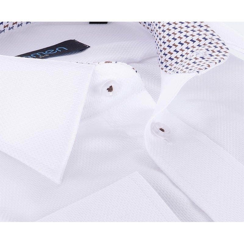Biała koszula Comen o strukturalnym splocie z długim rękawem - slim