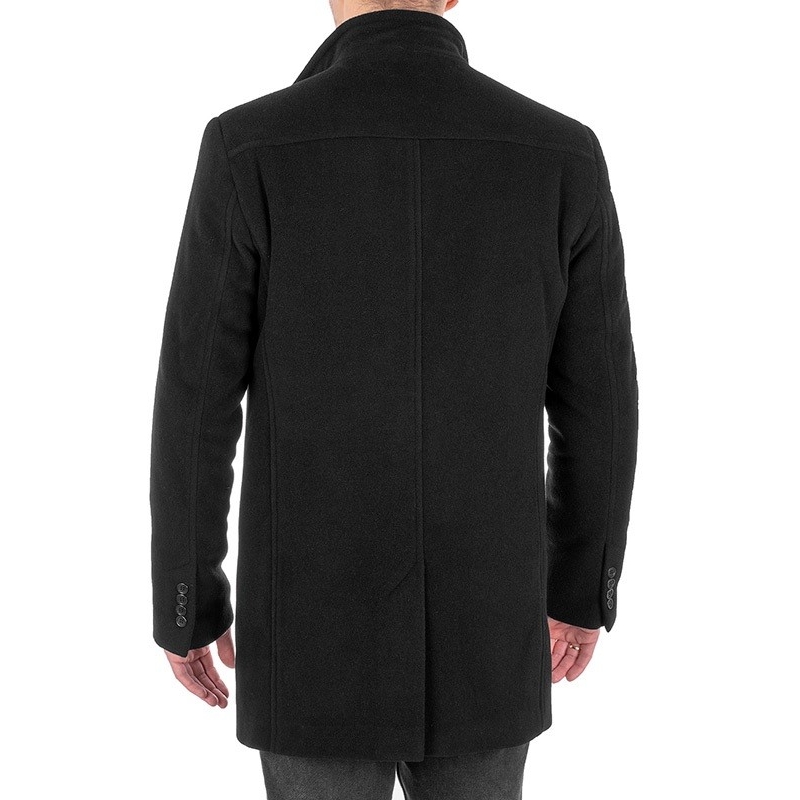 Czarny wełniany płaszcz Racmen 2890 Miki z górną kieszenią na suwak