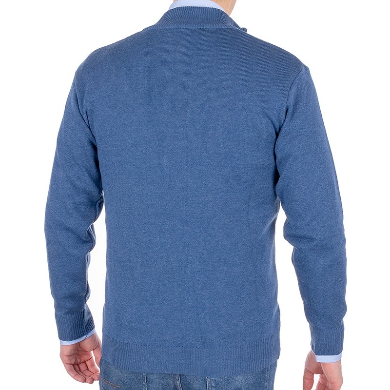 Jeansowy sweter Lidos 4542P-Z z krótkim zamkiem i niską stójką