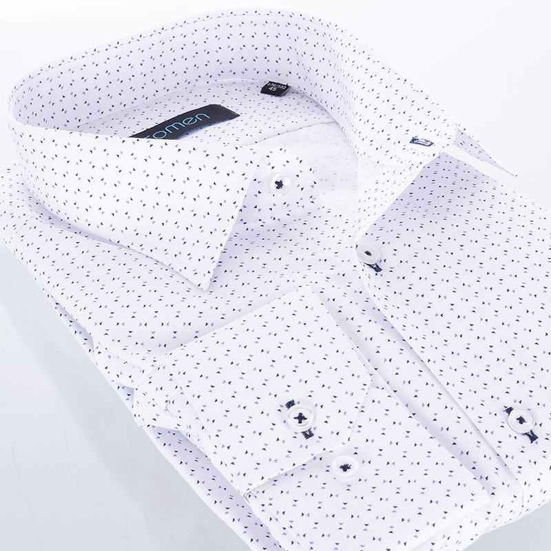 Biała koszula Comen regular długi rękaw ze wzorem z małych trójkątów