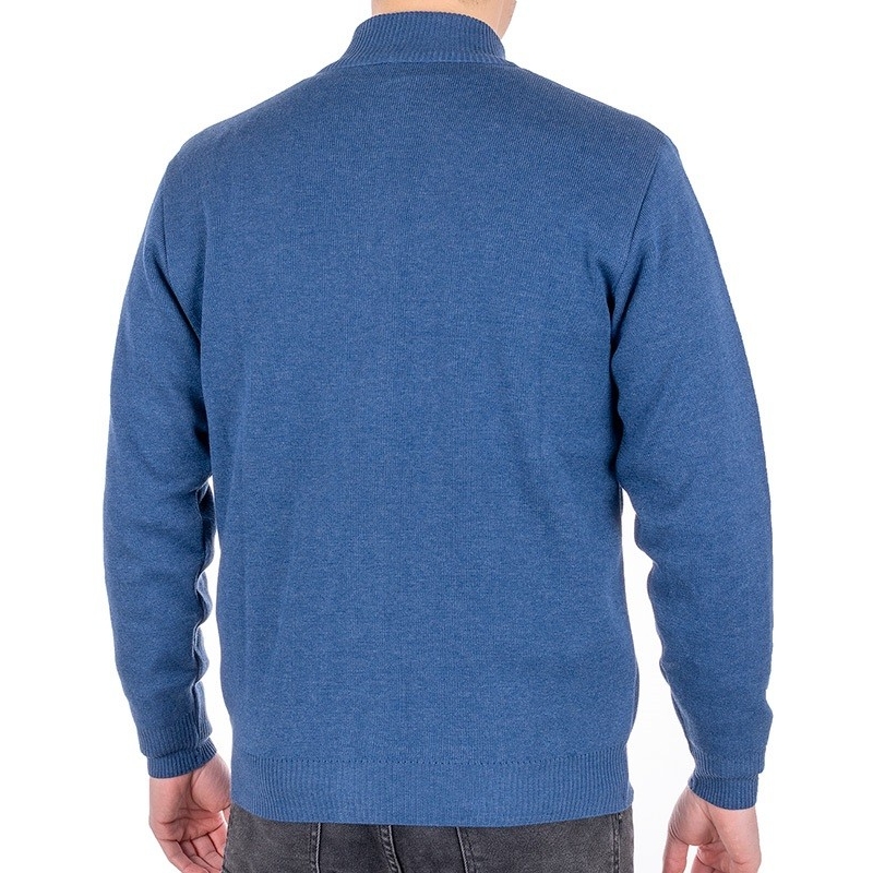 Niebieski rozpinany sweter Lidos 4530Z z ozdobną lamówką przy zamku