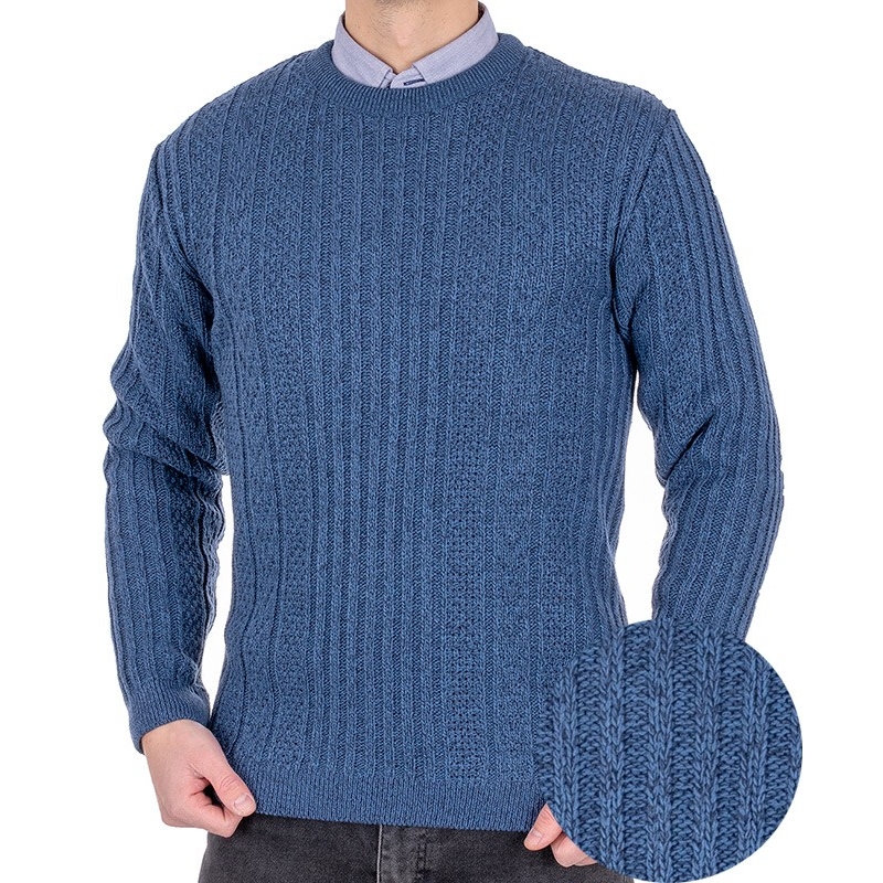Sweter Lidos 4523 pod szyję z ozdobnym splotem w kolorze jeansowym