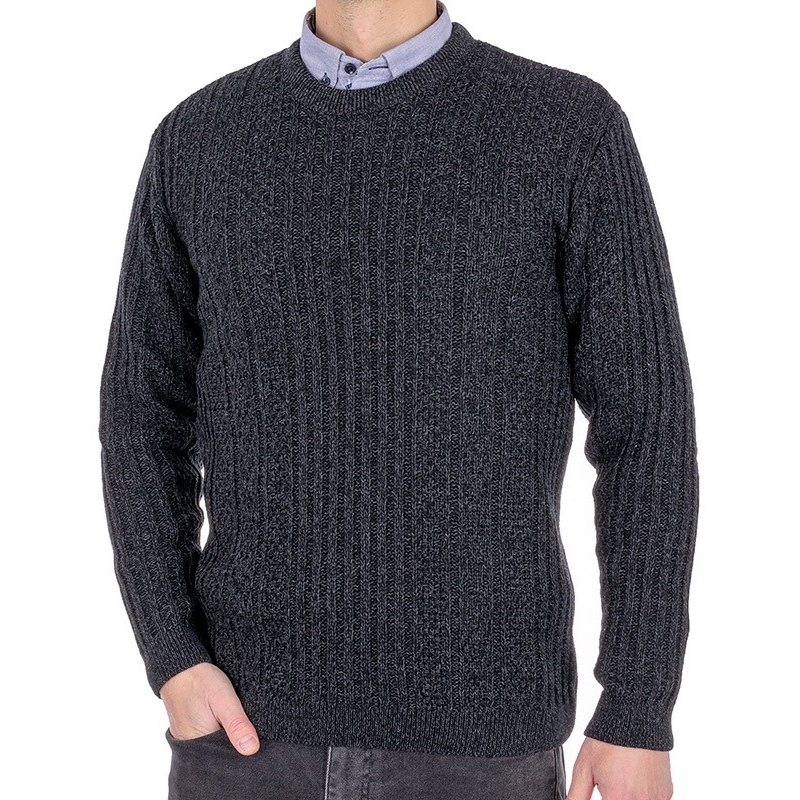 Sweter Lidos 4523 pod szyję z ozdobnym splotem w kolorze antracytowym