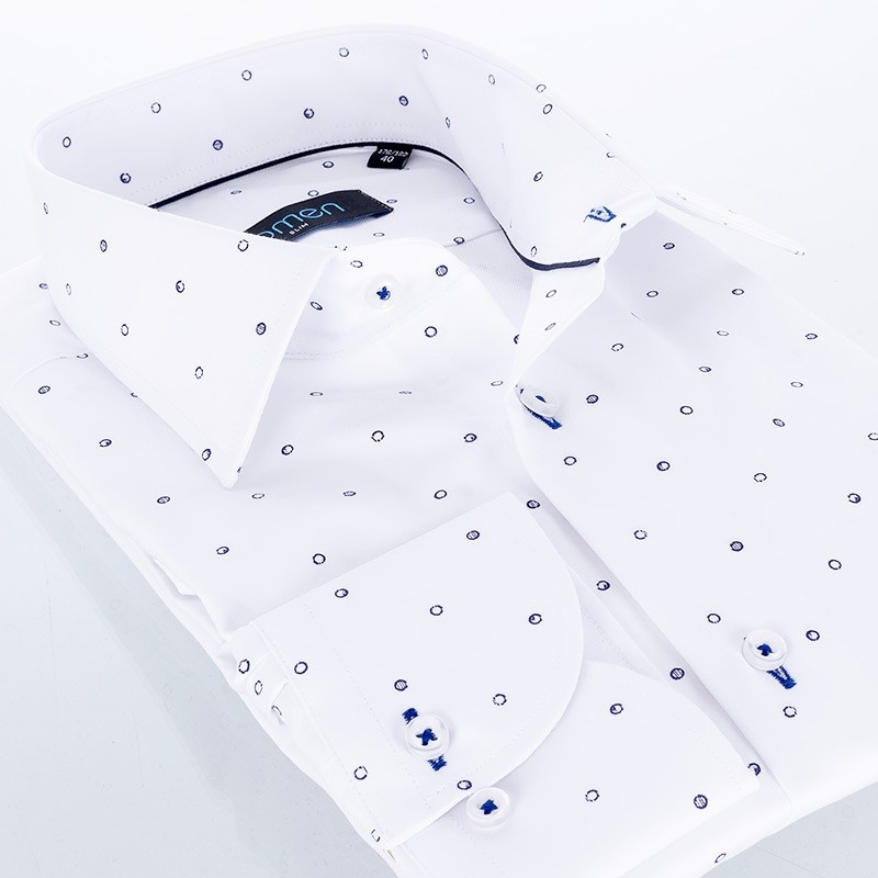 Biała koszula Comen ze wzorem w kółka z długim rękawem - slim
