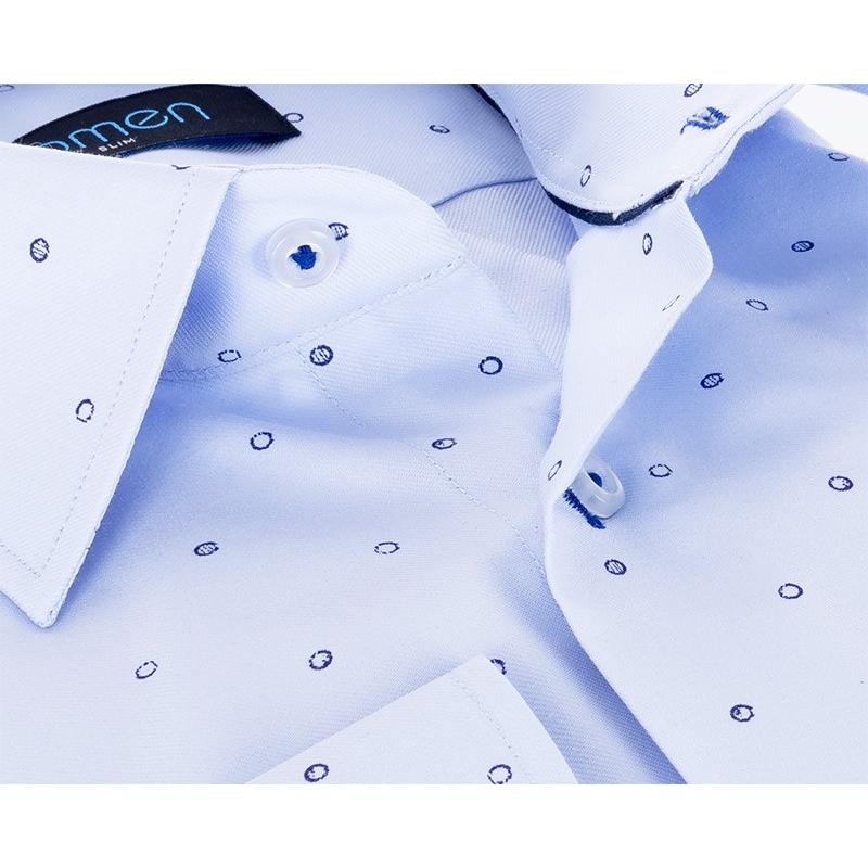 Błękitna koszula Comen ze wzorem w kółka z długim rękawem - slim