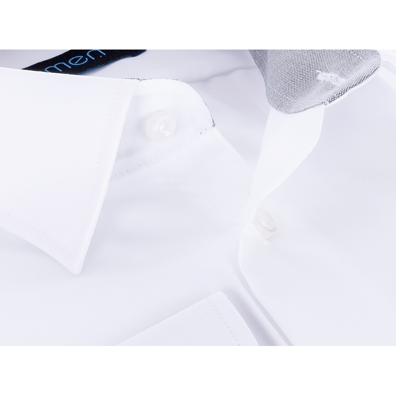Biała gładka koszula regular Comen z szarym wykończeniem - fason prosty