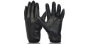 Czarne rękawice męskie ze skóry ekologicznej lekko zdobione
