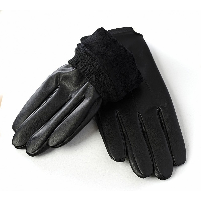 Czarne rękawiczki męskie ze skóry ekologicznej