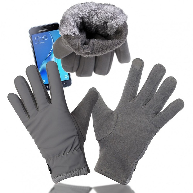 Szare ciepłe rękawiczki męskie - przyjemne w dotyku z funkcją dotykową