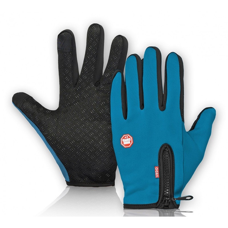 Niebieskie sportowe rękawiczki męskie z softshellowego materiału
