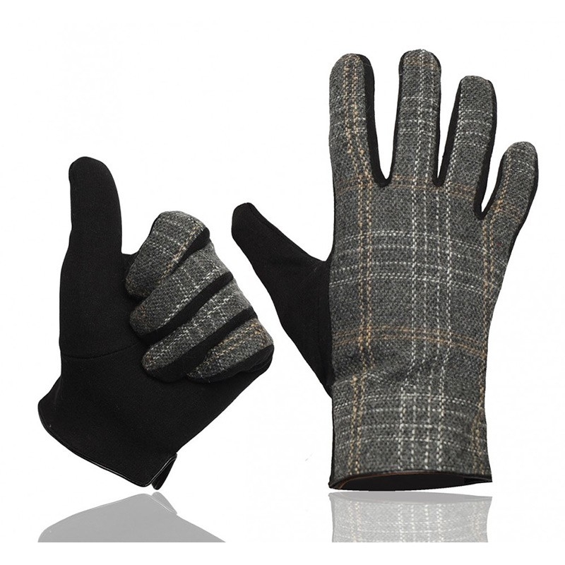 Szaro-czarne rękawiczki męskie w szeroką kratkę