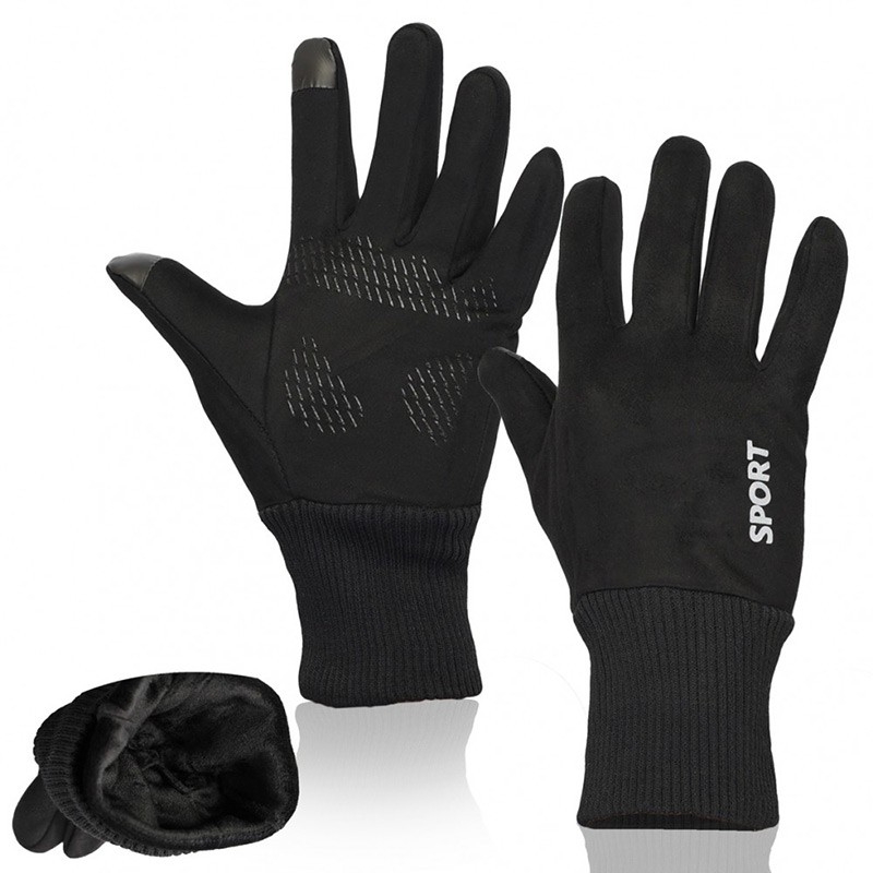 Czarne sportowe rękawiczki męskie z funkcją dotykową smartfonów