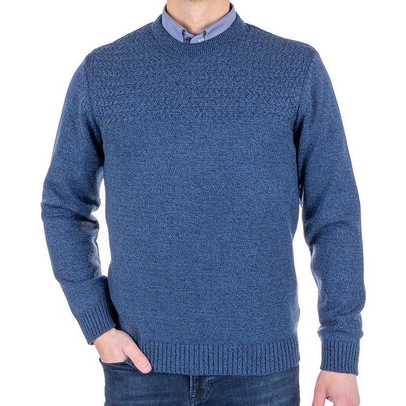 Sweter Lidos model 4539 pod szyję z przeszyciem w kolorze jeansowym