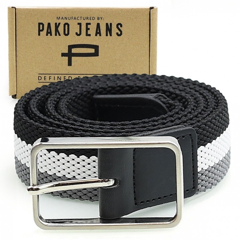 Pasek męski pleciony Pako Jeans model Tommy CZ kol. czarny/biały/szary