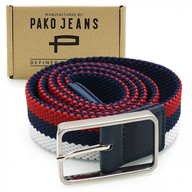 Pasek pleciony Pako Jeans model Tommy CR kol. czerwony/granatowy/biały