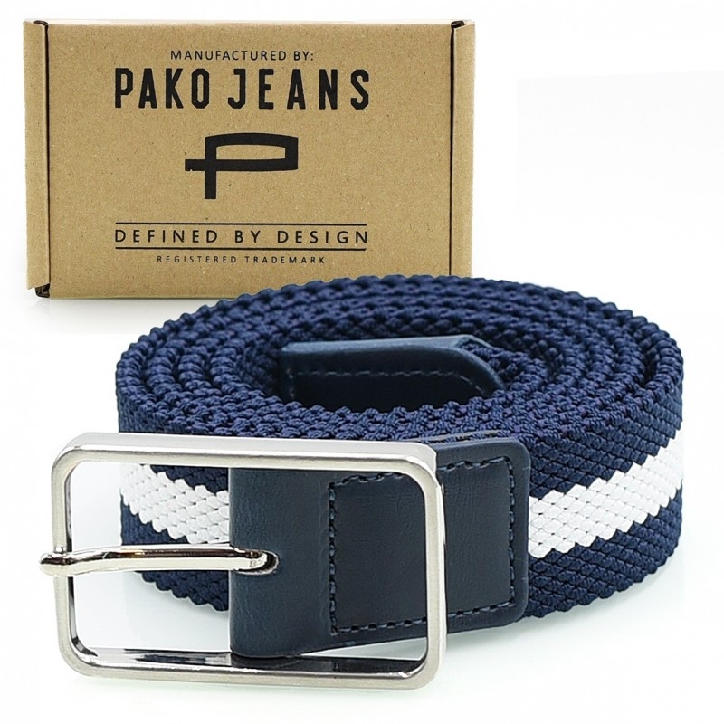Pasek pleciony Pako Jeans model Tommy GR - granatowy/biały/granatowy