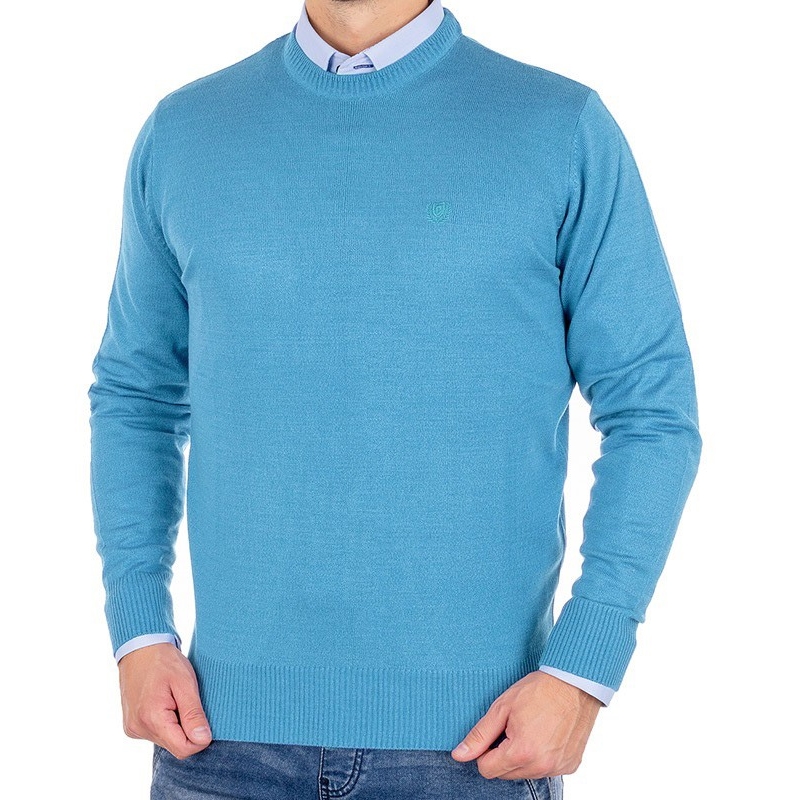 Błękitny sweter wełniany Pako Jeans typ round neck