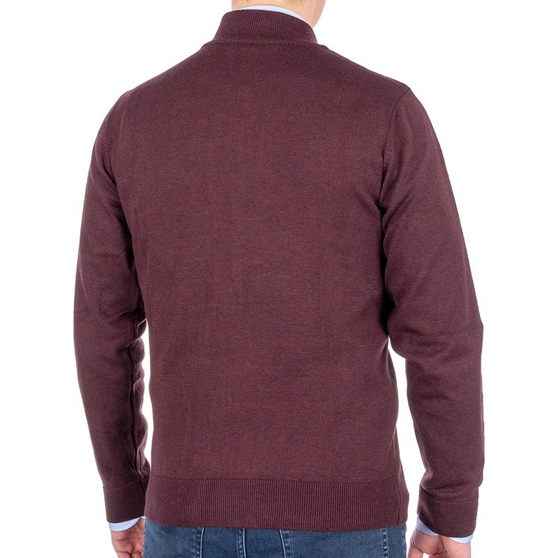 Bordowy sweter rozpinany Expoman cienki z niską stójką