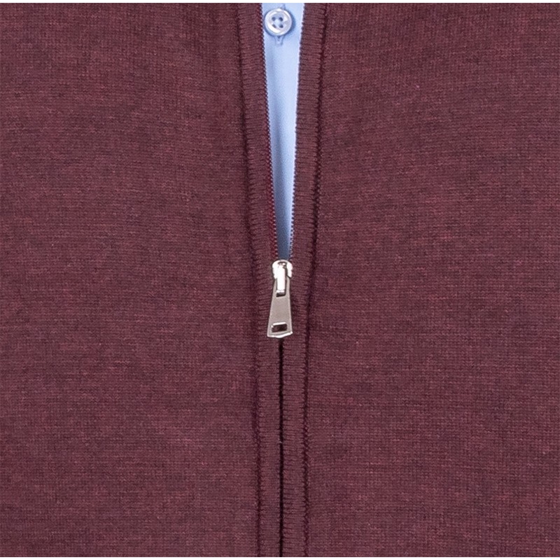 Bordowy sweter rozpinany Expoman cienki z niską stójką