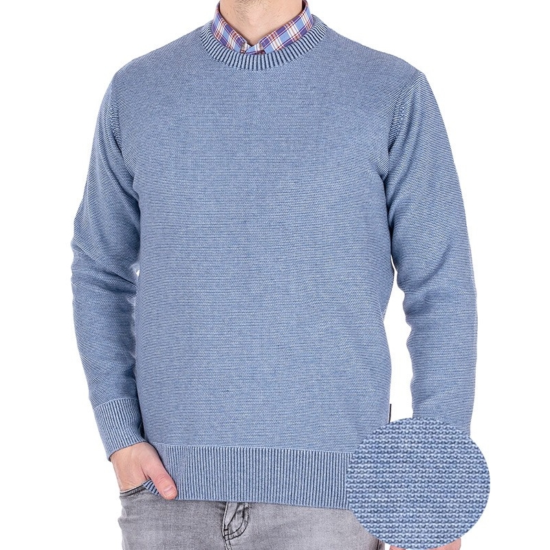 Błękitny sweter Pako Jeans Mono BŁ wełniany - dekolt okrągły