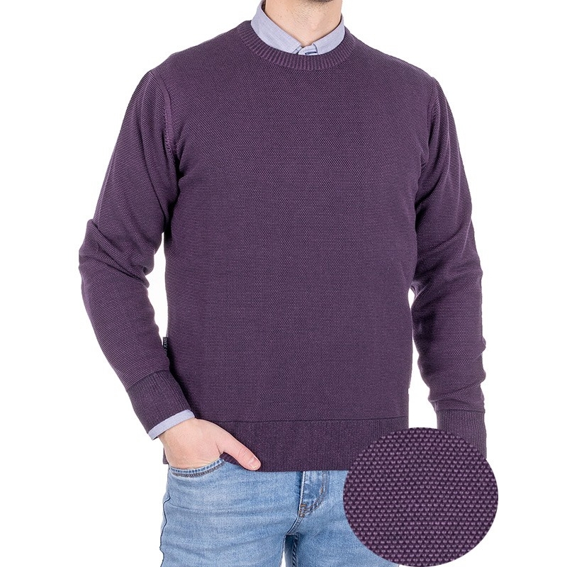 Śliwkowo-fioletowy sweter Pako Jeans Mono Śl wełniany - dekolt okrągły