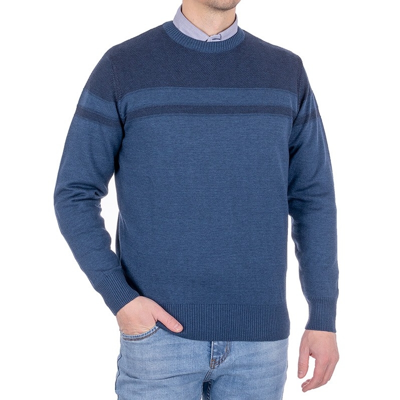 Sweter granatowy Pako Jeans Solid GR wełniany - zdobiony górą- regular