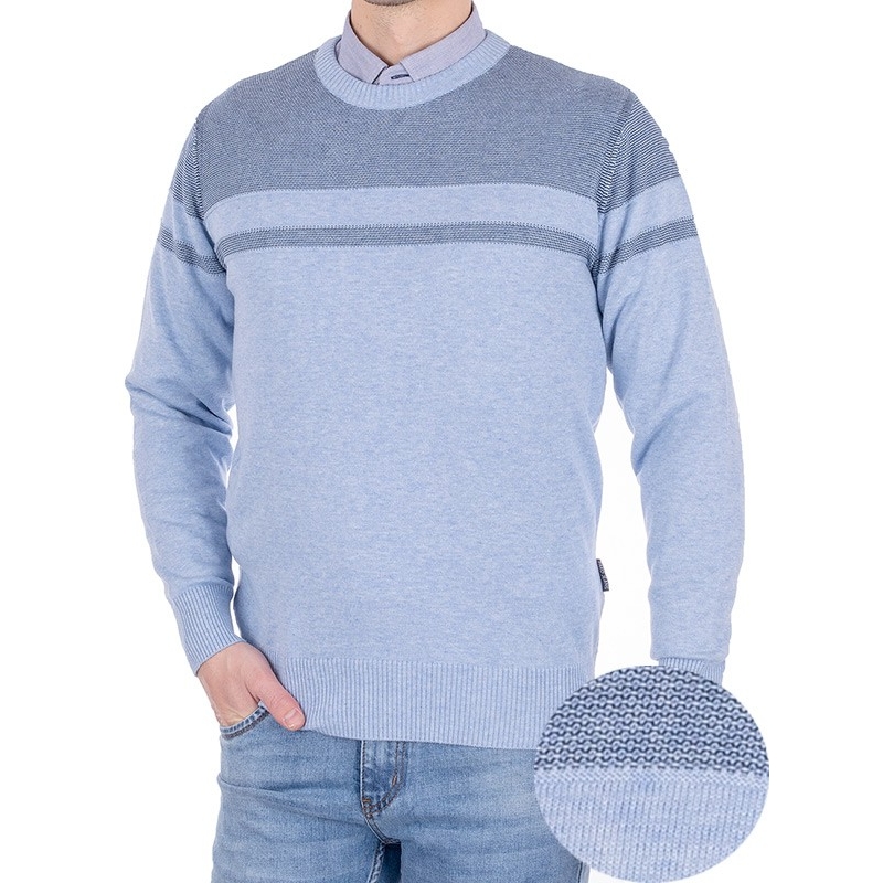 Błękitny sweter Pako Jeans Solid BŁ - zdobiony górą - regular