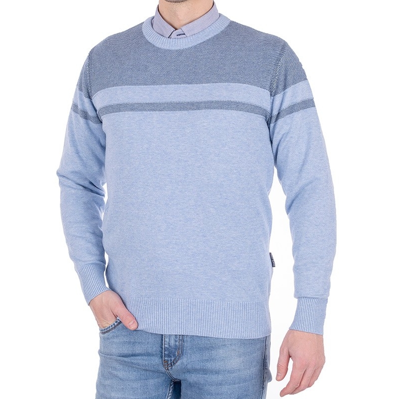 Błękitny sweter Pako Jeans Solid BŁ wełniany - zdobiony górą - regular