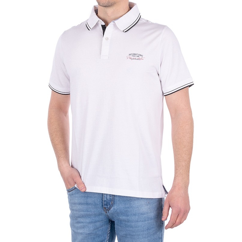 Biała gładka koszulka polo Pako Jeans T3M Polo Lounge BI