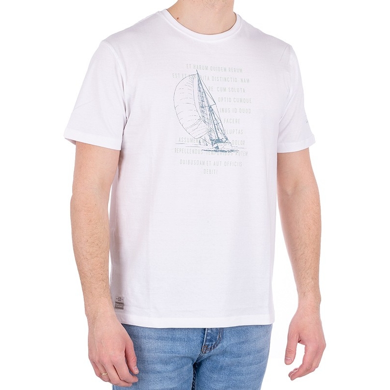 Biała koszulka t-shirt Pako Jeans T3M 6 Sail BI z nadrukiem żaglówki